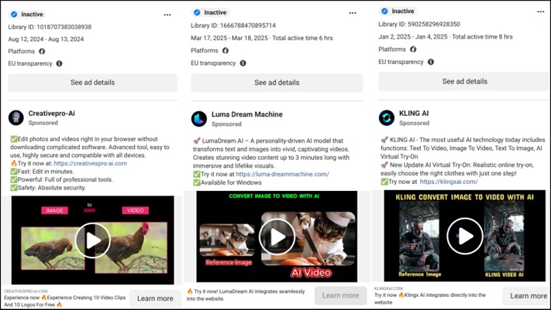 Examples of malicious Facebook ads